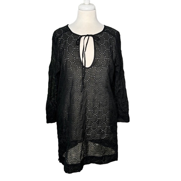 Echo Other - Echo Black Eyelet Long Sleeve Dress Beach Swim Summer Cover-Up Size L